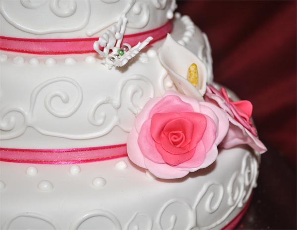 roses butterflies wedding cake